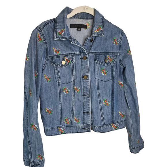 Tinsel Jackets & Blazers - Tinsel Floral Embroidered Denim Jean Jacket Size Small